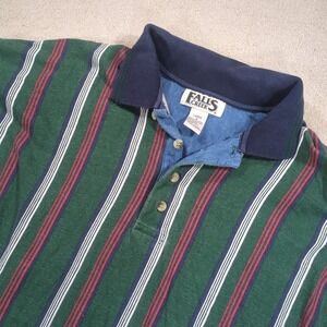 Vintage Falls Creek Rugby Shirt Mens L Striped Long Sleeve Polo Denim Collar Y2K